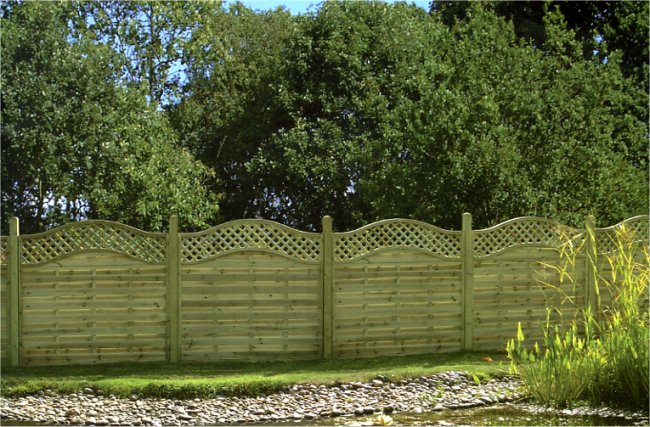 1.8m x 1.8m Omega lattice fencing with wooden posts.